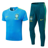 26/27 Brazil Player Version Lake BlueTraining Shirts Green Pants Suit