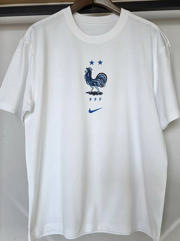 26/27 France White Pure Cotton Men's T-shirt#T-35蓝鸡标