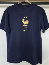 26/27 France Dark Blue Pure Cotton Men's T-shirt#T-35金鸡标