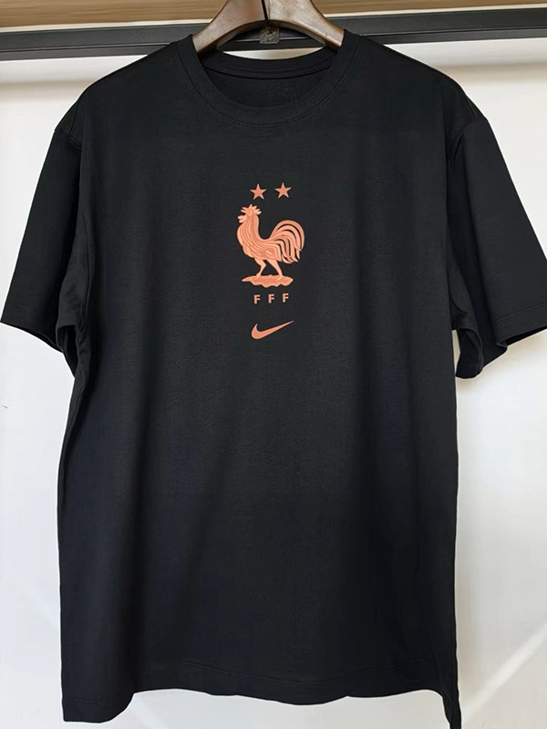 26/27 France Black Pure Cotton Men's T-shirt#T-35金鸡标