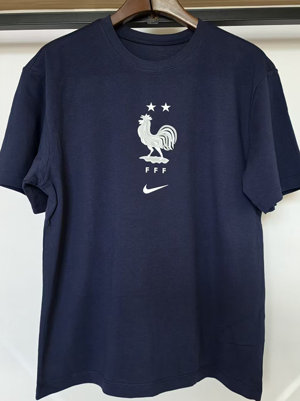26/27 France Dark Blue Pure Cotton Men's T-shirt#T-35白鸡标