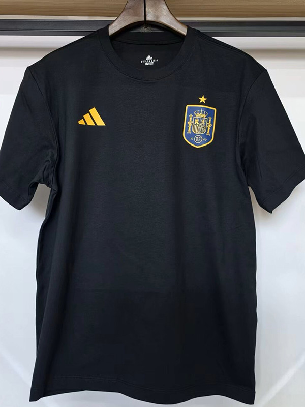 26/27 Spain Black Pure Cotton Men's T-shirt#T-35蓝队标