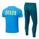 26/27 Brazil Player Version Lake BlueTraining Shirts Green Pants Suit