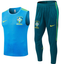 26/27 Brazil Player Version Lake Blue Tank top and Green Pants suit