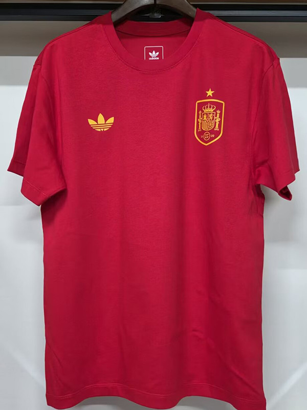 26/27 Spain Red Pure Cotton Men's T-shirt#T-35黄标