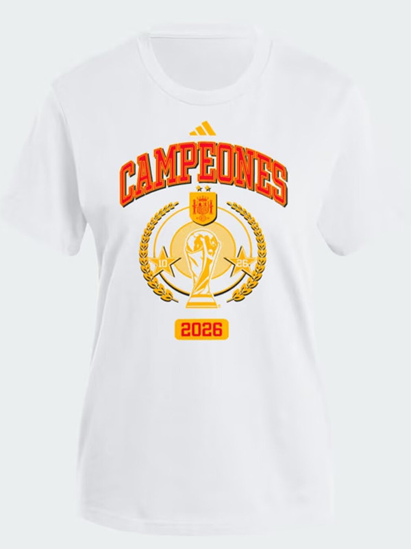 26/27 Spain White CAMPEONES Commemorative Edition Pure Cotton Men's T-shirt