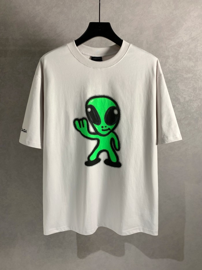 Balenciaga Alien Graphic T-Shirt – Round Neck, Short Sleeve, Designer Streetwear Tee TX05