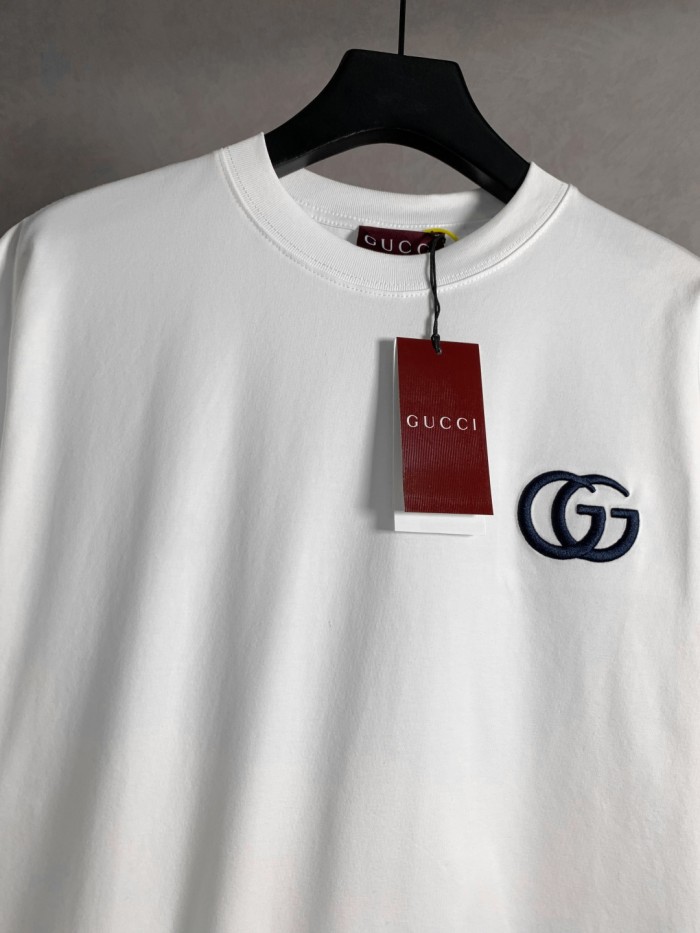 Gucci New Classic Double G Logo Embroidered Cotton T-Shirt