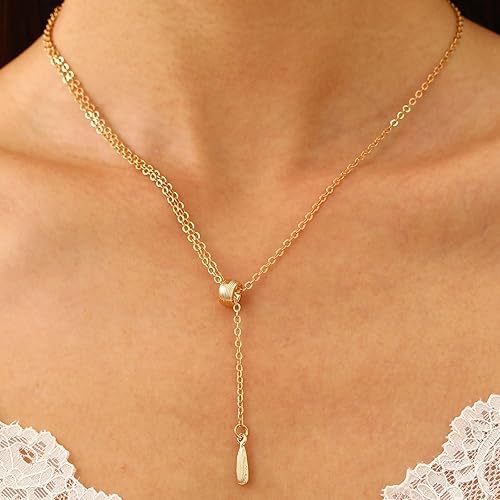 Dainty Gold Y-Shape Lariat Chain Necklace for Women