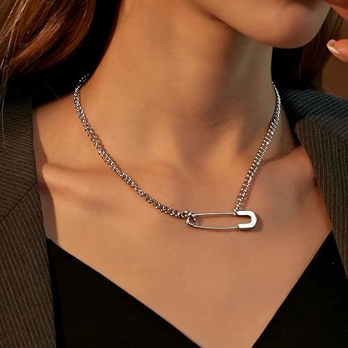 Punk Safety Pin Chain Necklace for Women