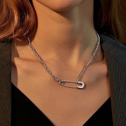 Punk Safety Pin Chain Necklace for Women