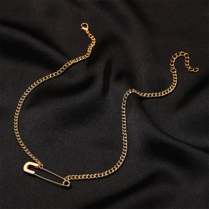 Punk Safety Pin Chain Necklace for Women