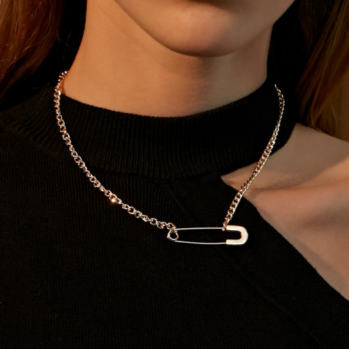 Punk Safety Pin Chain Necklace for Women