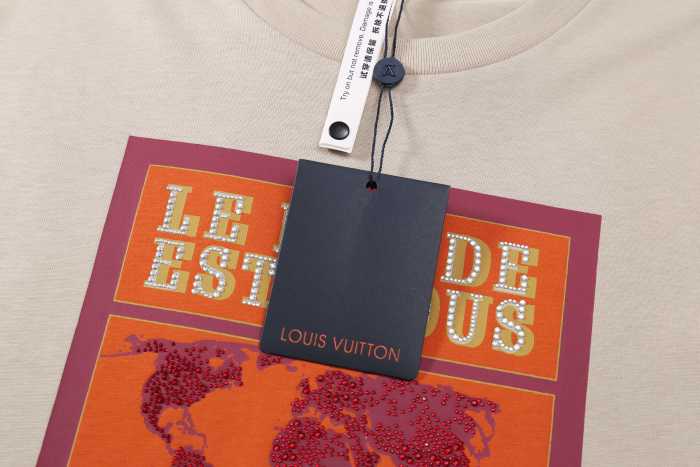 Louis Vuitton World Map Embellished Graphic Cotton T-Shirt