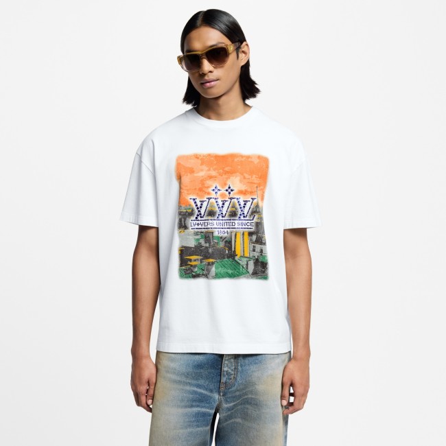 Louis Vuitton Embellished Graphic Cotton T-Shirt Paris Rooftops