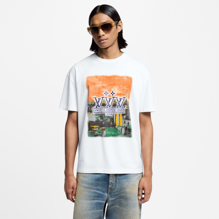 Louis Vuitton Embellished Graphic Cotton T-Shirt Paris Rooftops