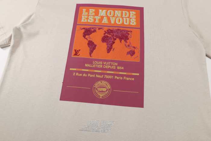 Louis Vuitton World Map Embellished Graphic Cotton T-Shirt