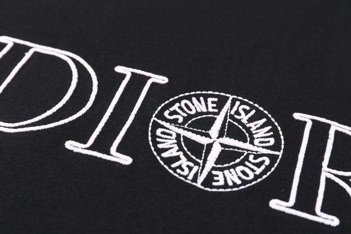 Dior x Stone Island Shirt Logo Print Black Oversized Fit T-Shirt
