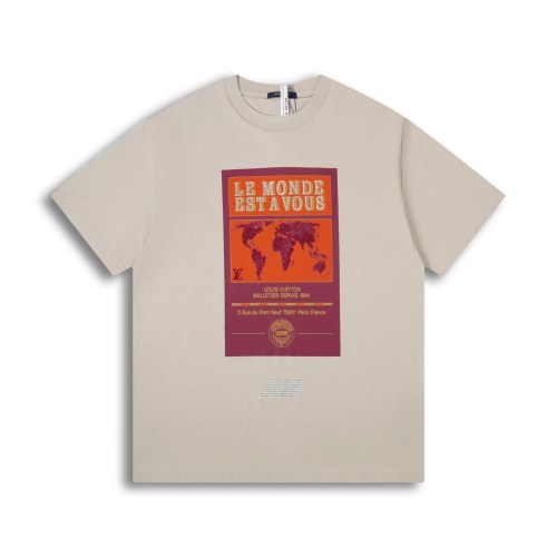 Louis Vuitton World Map Embellished Graphic Cotton T-Shirt