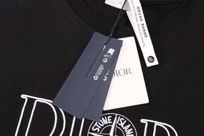 Dior x Stone Island Shirt Logo Print Black Oversized Fit T-Shirt