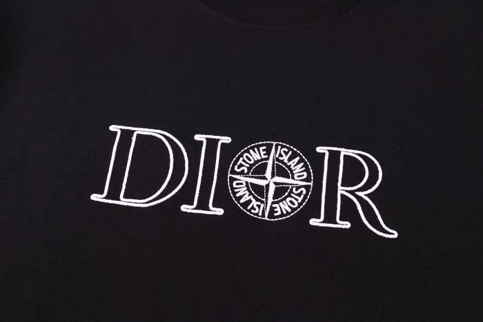 Dior x Stone Island Shirt Logo Print Black Oversized Fit T-Shirt