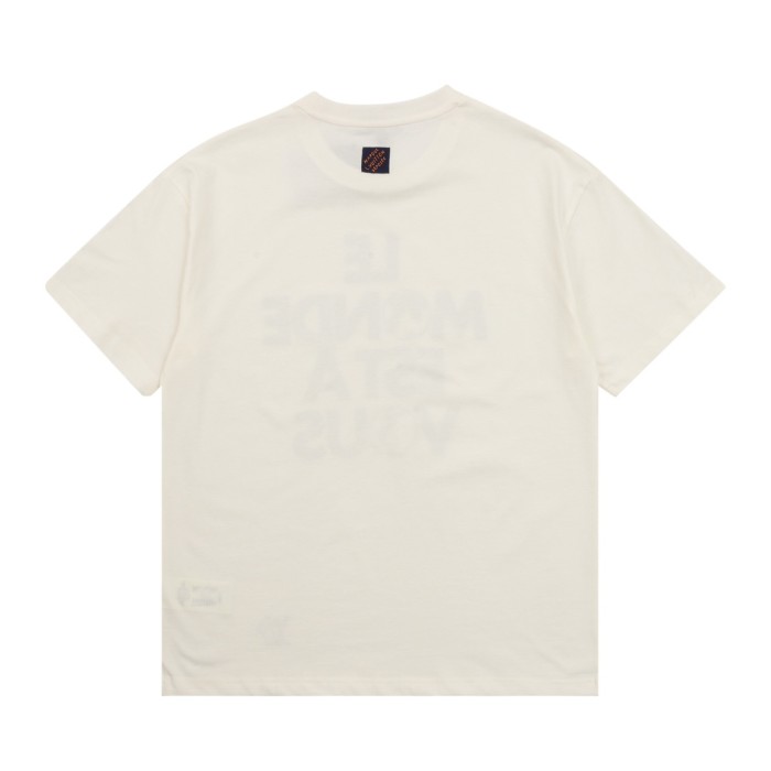 Louis Vuitton Earth FlockedGraphic Cotton Short Sleeve T-Shirt