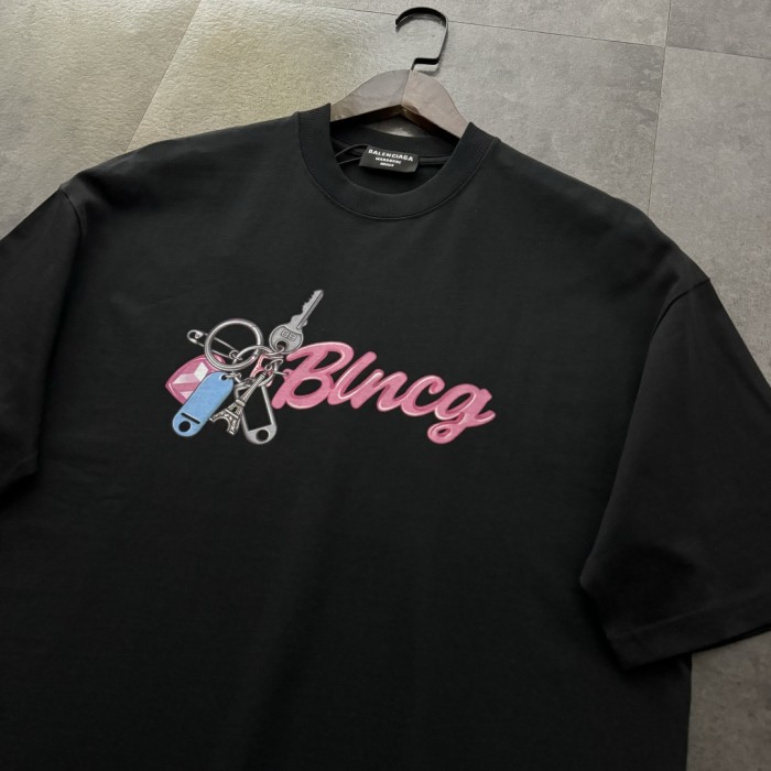 Balenciaga Tower Keychain Cotton Short Sleeve T-Shirt