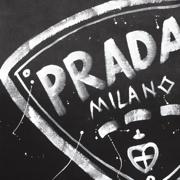 Prada Washed Hand-Painted Logo Short Sleeve T-shirt