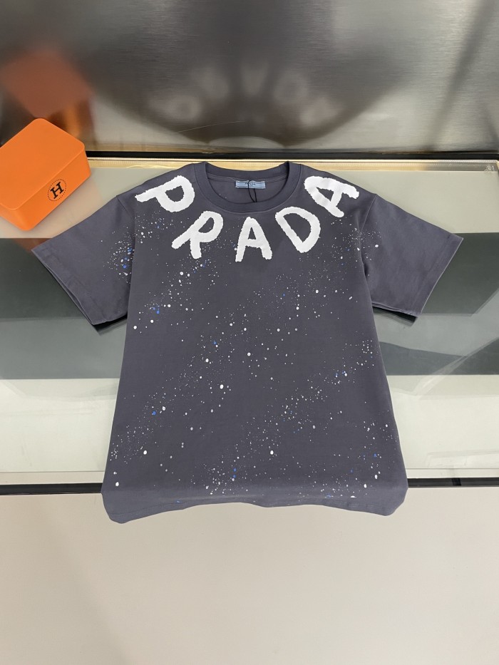 Prada Hand-sprayed Logo Cotton Short Sleeves T-shirt