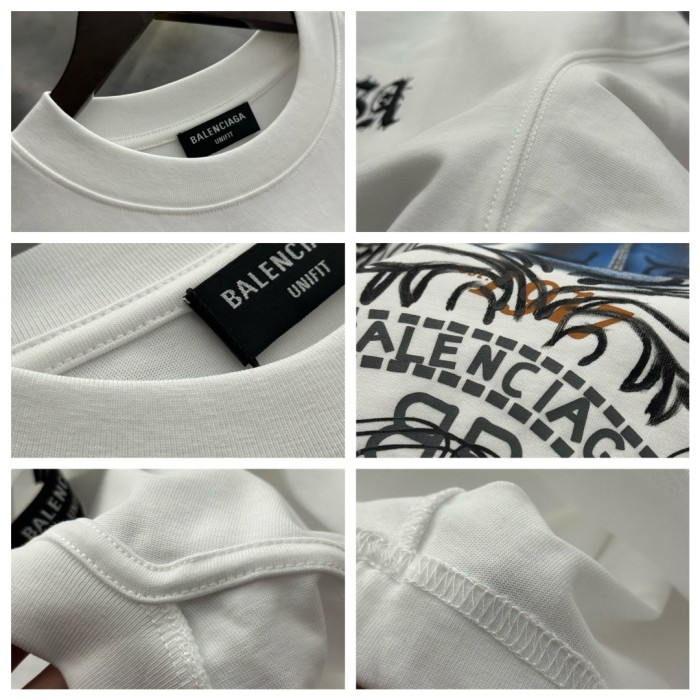 Balenciaga Embroidered Hand-painted Cotton Short Sleeve T-Shirt