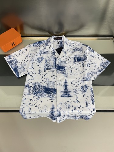Louis Vuitton Street City Building Silk Shirt Short Sleeves