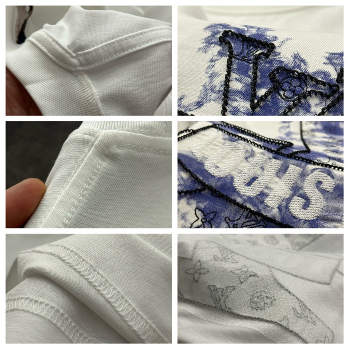 Louis Vuitton Logo Embroidered Cotton Short Sleeve T-Shirt