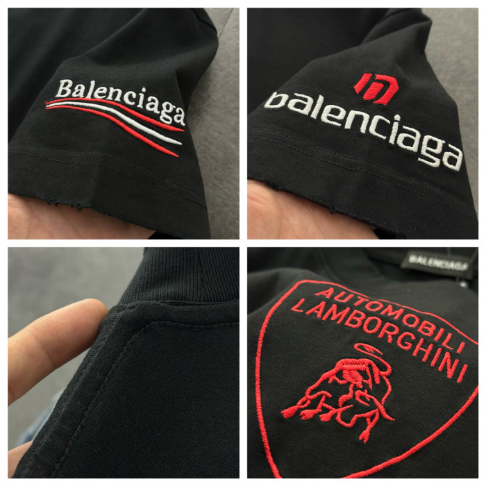 Balenciaga Logo Embroidered Cotton Short Sleeve T-Shirt