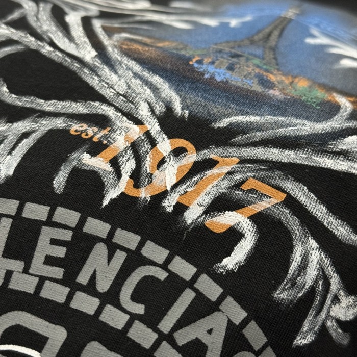 Balenciaga Embroidered Hand-painted Cotton Short Sleeve T-Shirt