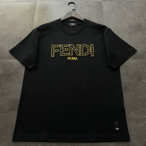 Fendi Hollow Embroidery Cotton Short Sleeve T-Shirt