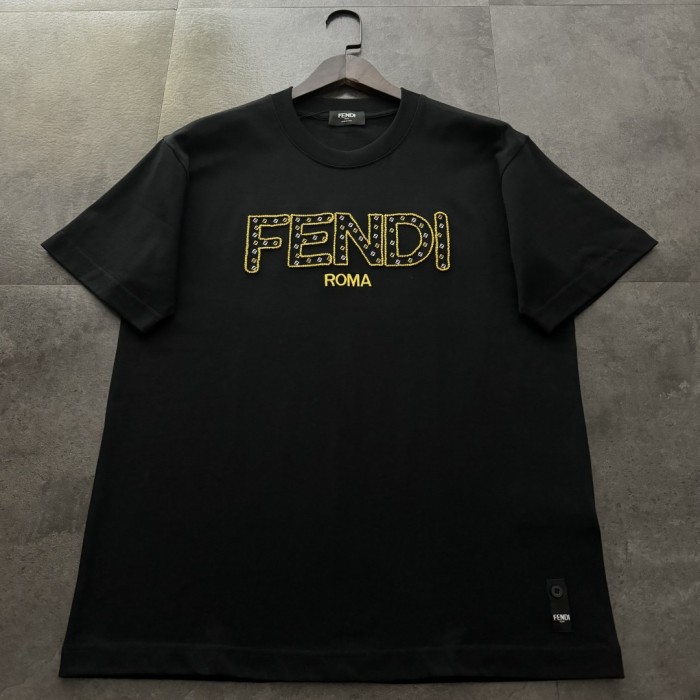 Fendi Hollow Embroidery Cotton Short Sleeve T-Shirt