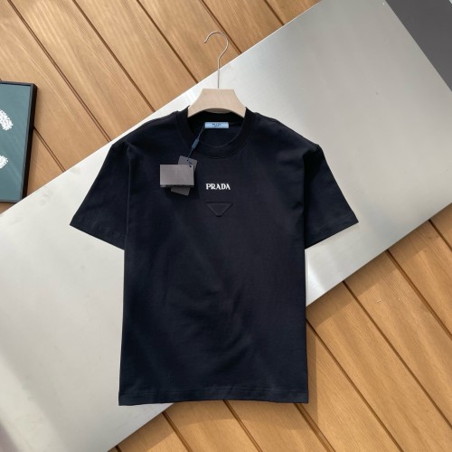 Prada Triangle Logo Patch Embroidered Cotton Short Sleeve T-shirt