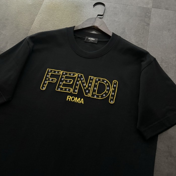 Fendi Hollow Embroidery Cotton Short Sleeve T-Shirt