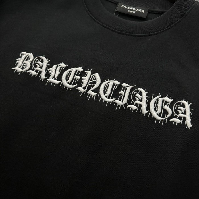Balenciaga Embroidered Hand-painted Cotton Short Sleeve T-Shirt