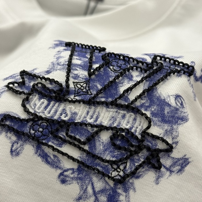 Louis Vuitton Logo Embroidered Cotton Short Sleeve T-Shirt