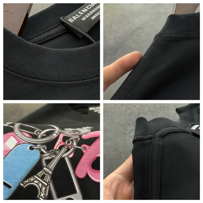 Balenciaga Tower Keychain Cotton Short Sleeve T-Shirt