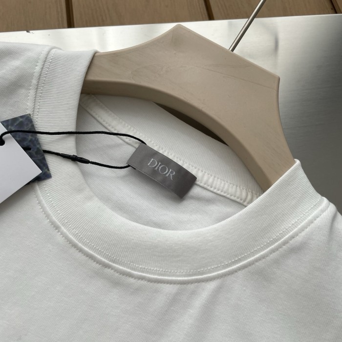 Dior Ink Painting Logo Embroidered Short-sleeved T-shirt