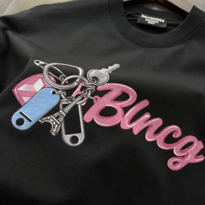 Balenciaga Tower Keychain Cotton Short Sleeve T-Shirt