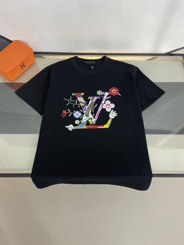 Louis Vuitton LOGO Flower Print Cotton T-shirt Short Sleeves