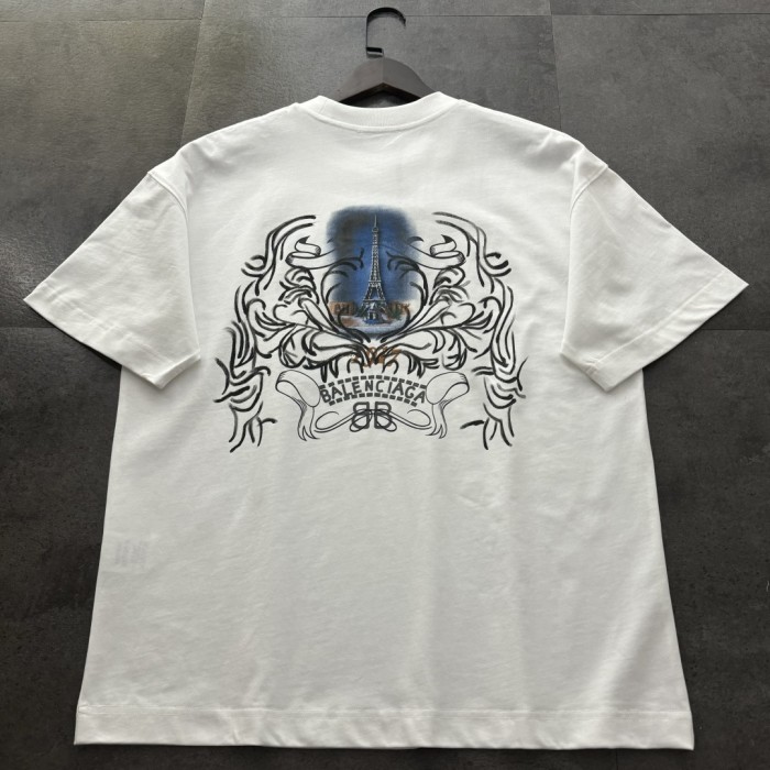 Balenciaga Embroidered Hand-painted Cotton Short Sleeve T-Shirt