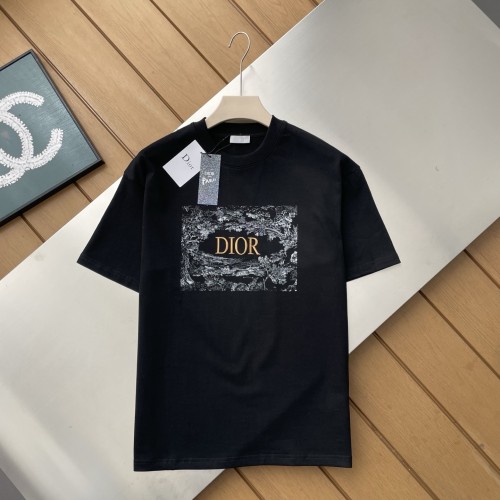 Dior Ink Painting Logo Embroidered Short-sleeved T-shirt