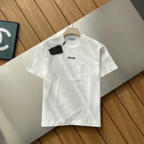 Prada Triangle Logo Patch Embroidered Cotton Short Sleeve T-shirt