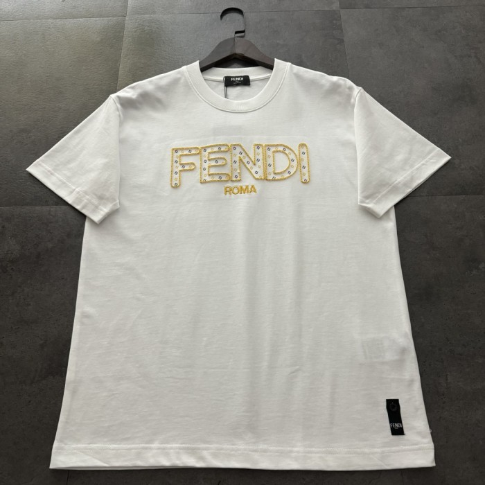Fendi Hollow Embroidery Cotton Short Sleeve T-Shirt