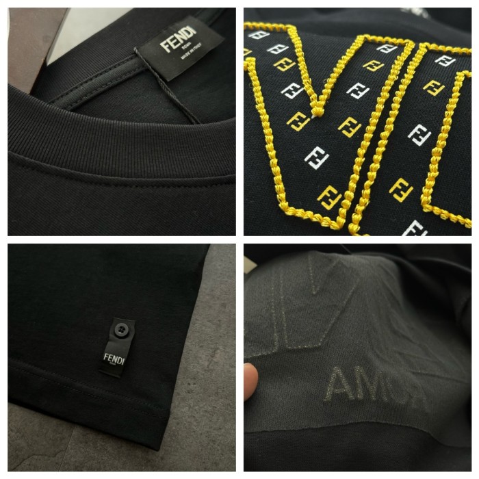 Fendi Hollow Embroidery Cotton Short Sleeve T-Shirt