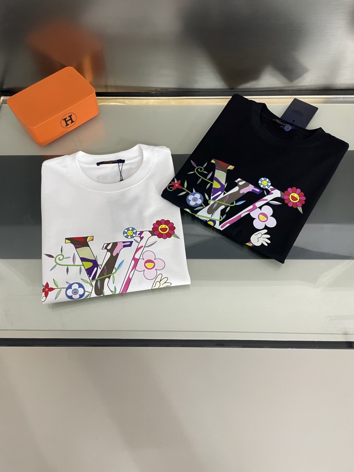 Louis Vuitton LOGO Flower Print Cotton T-shirt Short Sleeves